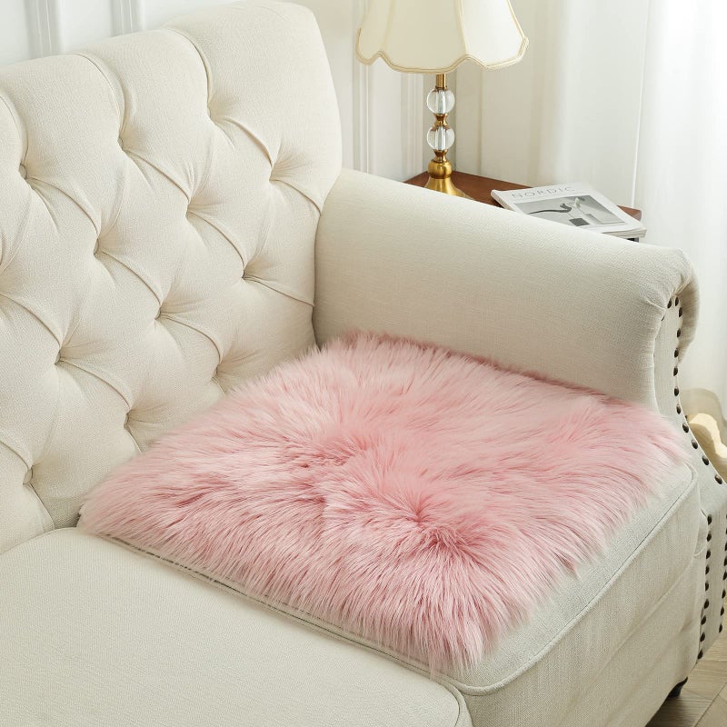 Softlife Pink Faux Fur Sheepskin Chair Cover Seat Cushion Pad Super Soft Area Rugs for Living Bedroom Sofa Dorm (1.6ft x 1.6ft) - Image 3